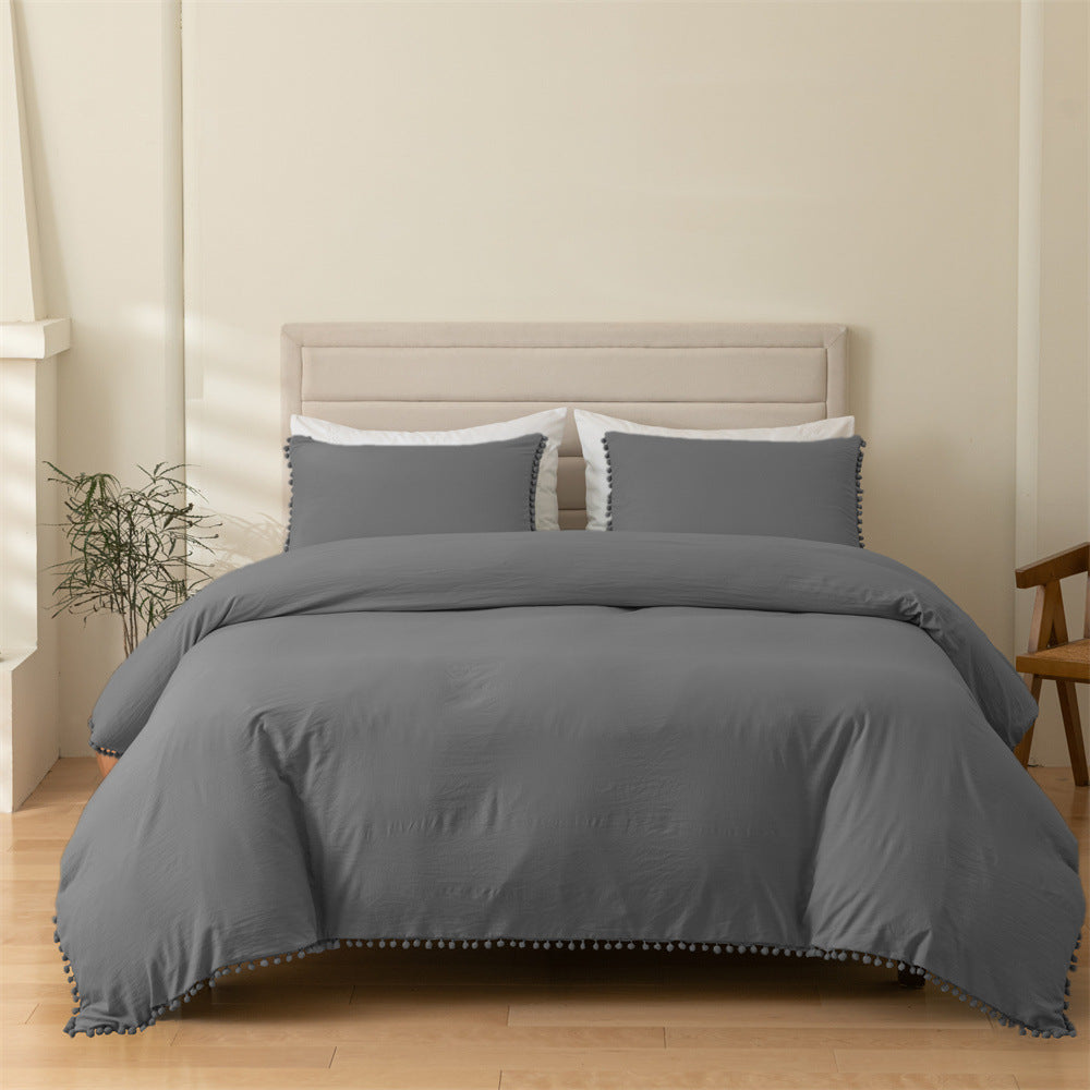 Washed 3-Piece Pom Pom Tassel Bedding Set - Calm Cloud Bedding